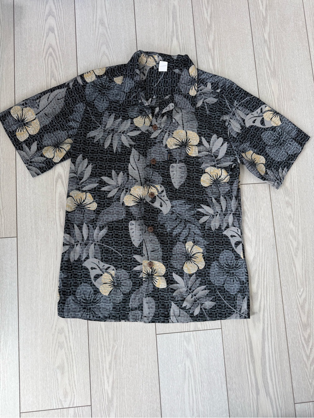 Palmwave Hawaii men’s floral tropical buttons tee blue 100% cotton medium summer